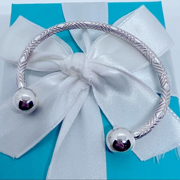 Tiffany & Co. Jewelry - Tiffany & Co. Textured HardWear Barbell Ball Cuff Bracelet Sterling Silver